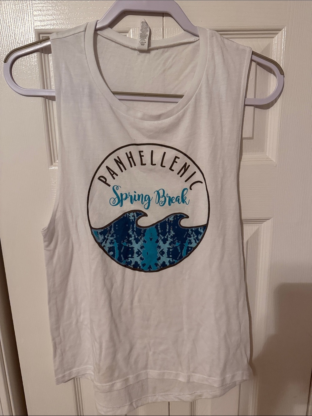 White Tank Top - Blue Wave Spring Break Graphic Panhellenic